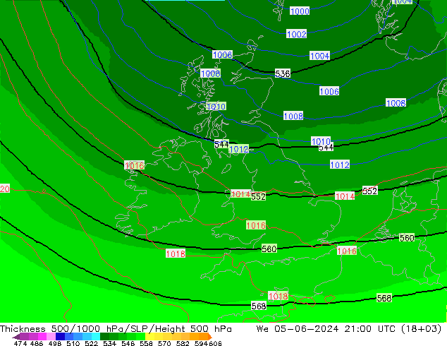 Thck 500-1000hPa UK-Global śro. 05.06.2024 21 UTC