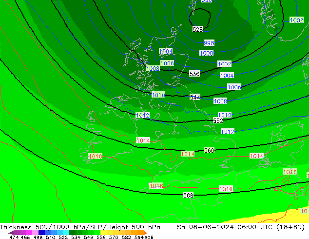 Thck 500-1000гПа UK-Global сб 08.06.2024 06 UTC