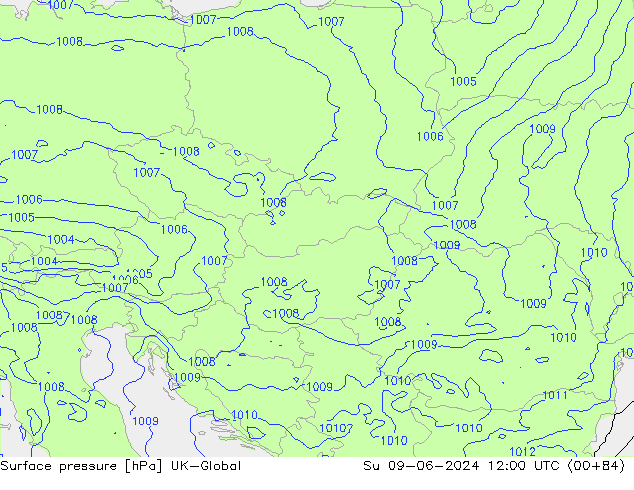 Surface pressure UK-Global Su 09.06.2024 12 UTC