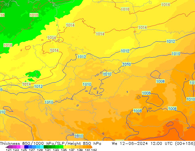 Schichtdicke 850-1000 hPa UK-Global Mi 12.06.2024 12 UTC