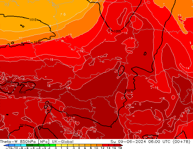 Theta-W 850гПа UK-Global Вс 09.06.2024 06 UTC