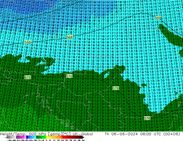 Géop./Temp. 500 hPa UK-Global jeu 06.06.2024 06 UTC