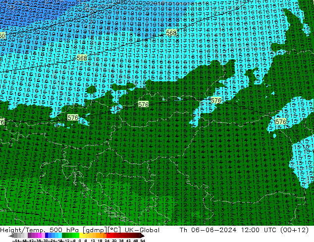 Géop./Temp. 500 hPa UK-Global jeu 06.06.2024 12 UTC