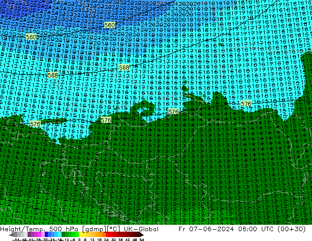 Yükseklik/Sıc. 500 hPa UK-Global Cu 07.06.2024 06 UTC