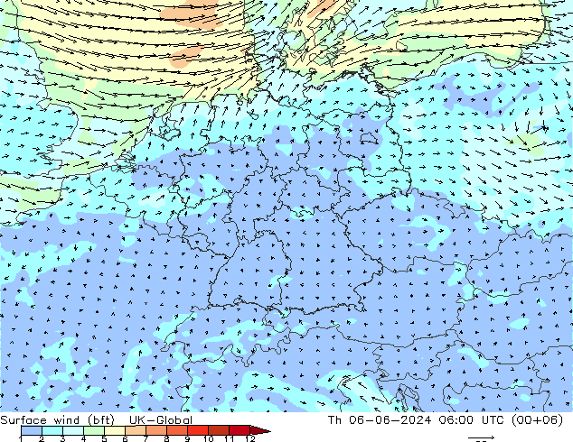 Bodenwind (bft) UK-Global Do 06.06.2024 06 UTC