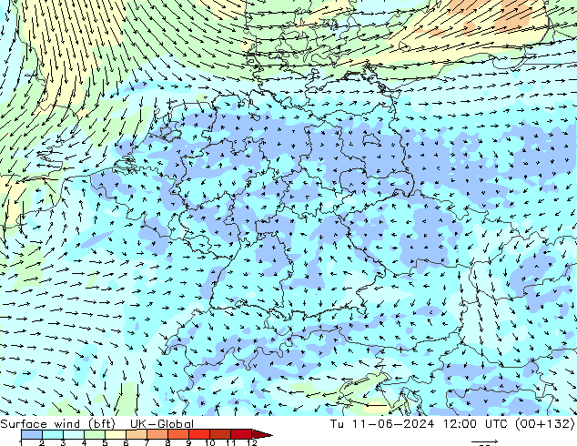 Rüzgar 10 m (bft) UK-Global Sa 11.06.2024 12 UTC