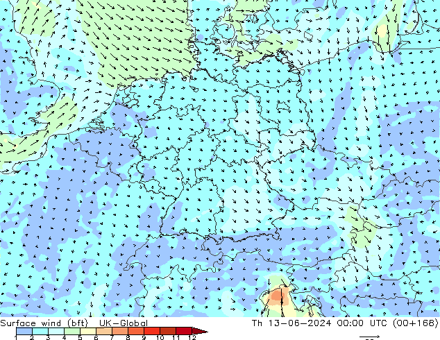 Bodenwind (bft) UK-Global Do 13.06.2024 00 UTC