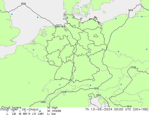 Cloud layer UK-Global gio 13.06.2024 00 UTC