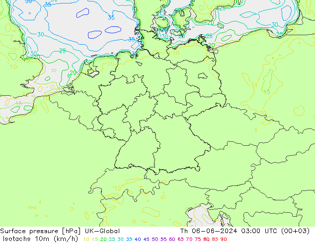 Isotachen (km/h) UK-Global do 06.06.2024 03 UTC