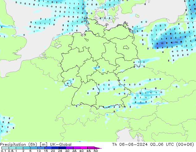 Precipitación (6h) UK-Global jue 06.06.2024 06 UTC