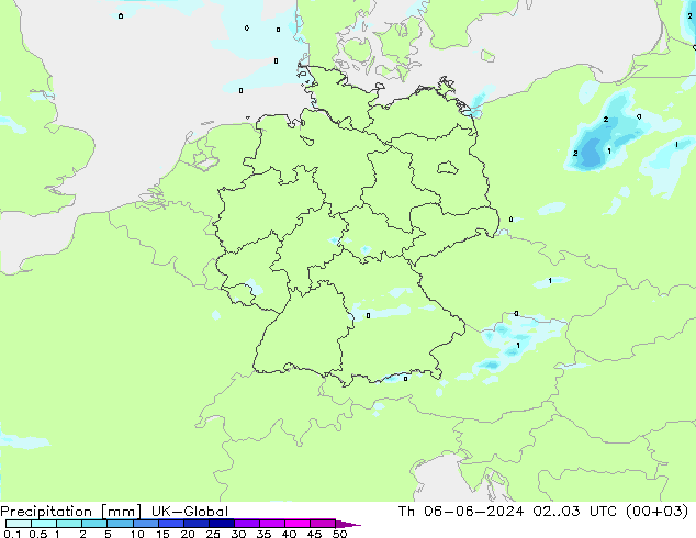 Précipitation UK-Global jeu 06.06.2024 03 UTC