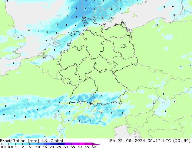 Précipitation UK-Global sam 08.06.2024 12 UTC