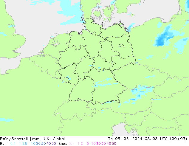 Rain/Snowfall UK-Global jeu 06.06.2024 03 UTC