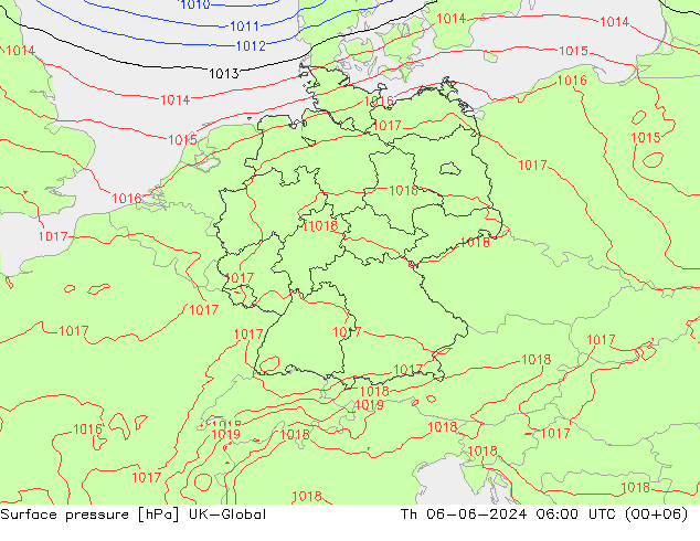 Surface pressure UK-Global Th 06.06.2024 06 UTC