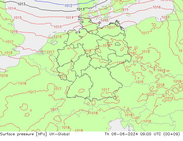 Presión superficial UK-Global jue 06.06.2024 09 UTC