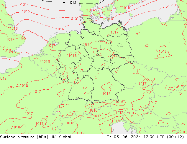 Pressione al suolo UK-Global gio 06.06.2024 12 UTC