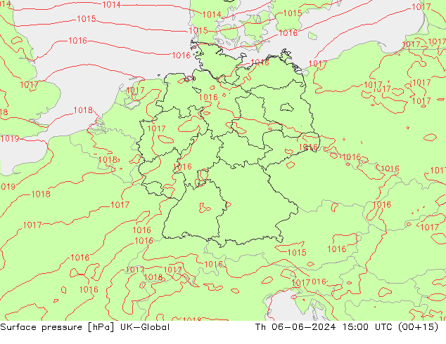 Surface pressure UK-Global Th 06.06.2024 15 UTC