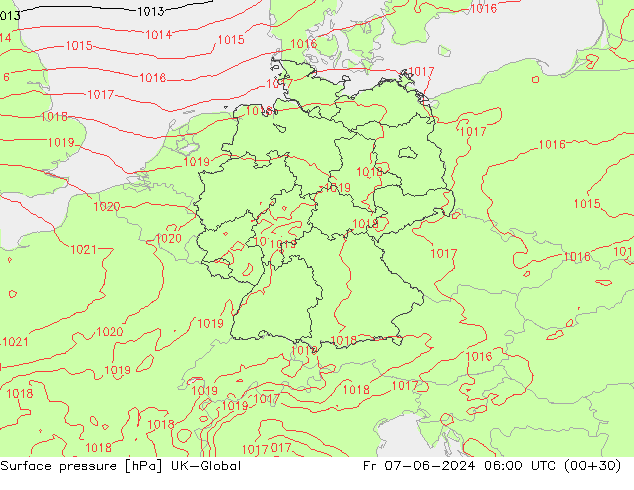 Surface pressure UK-Global Fr 07.06.2024 06 UTC