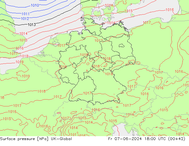 Atmosférický tlak UK-Global Pá 07.06.2024 18 UTC