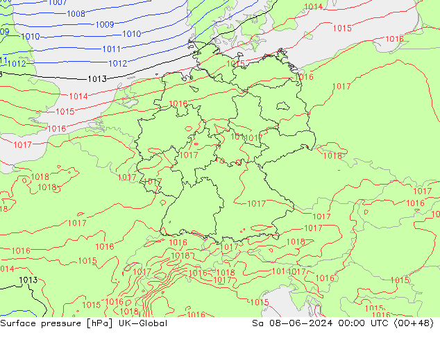 Surface pressure UK-Global Sa 08.06.2024 00 UTC