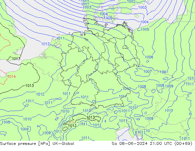 Surface pressure UK-Global Sa 08.06.2024 21 UTC