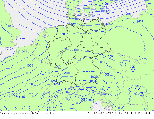 Surface pressure UK-Global Su 09.06.2024 12 UTC