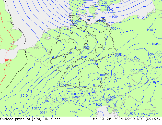 Pressione al suolo UK-Global lun 10.06.2024 00 UTC