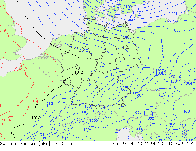 Pressione al suolo UK-Global lun 10.06.2024 06 UTC