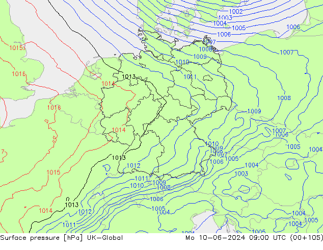 Surface pressure UK-Global Mo 10.06.2024 09 UTC