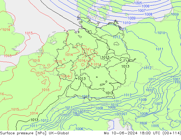 Atmosférický tlak UK-Global Po 10.06.2024 18 UTC