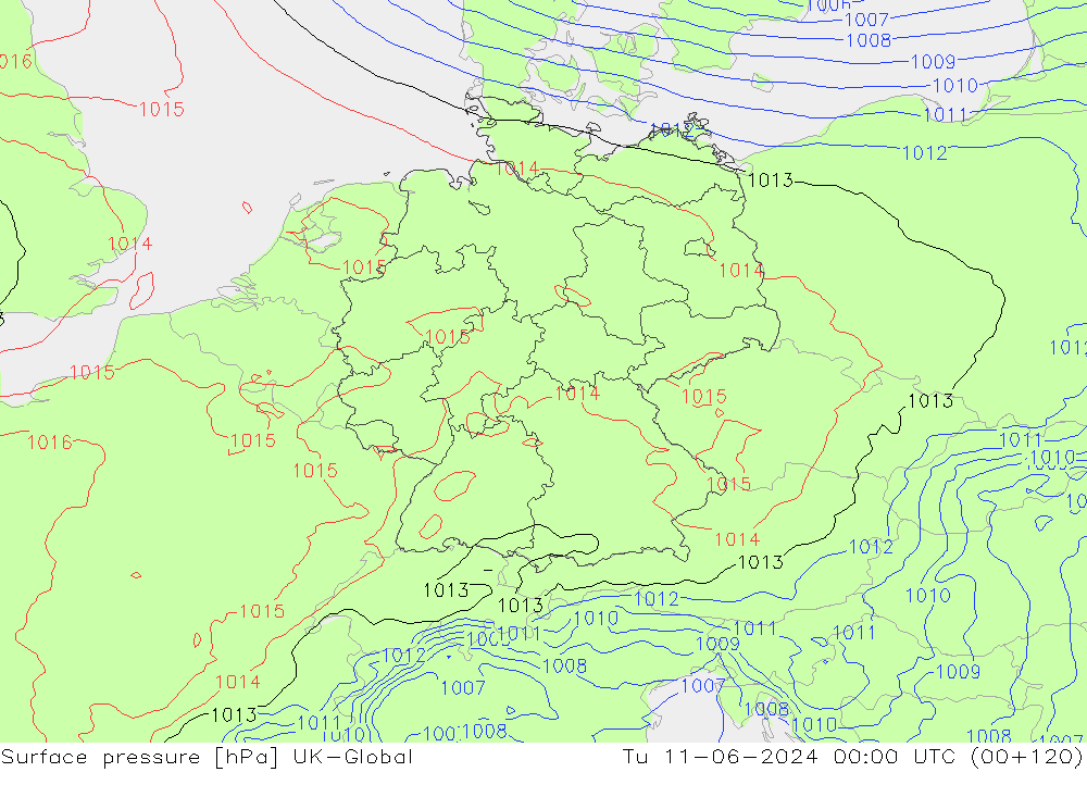 Luchtdruk (Grond) UK-Global di 11.06.2024 00 UTC