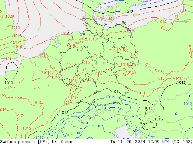 Surface pressure UK-Global Tu 11.06.2024 12 UTC