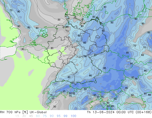 RH 700 hPa UK-Global Qui 13.06.2024 00 UTC