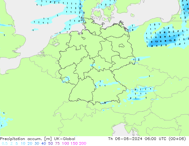 Precipitation accum. UK-Global Qui 06.06.2024 06 UTC