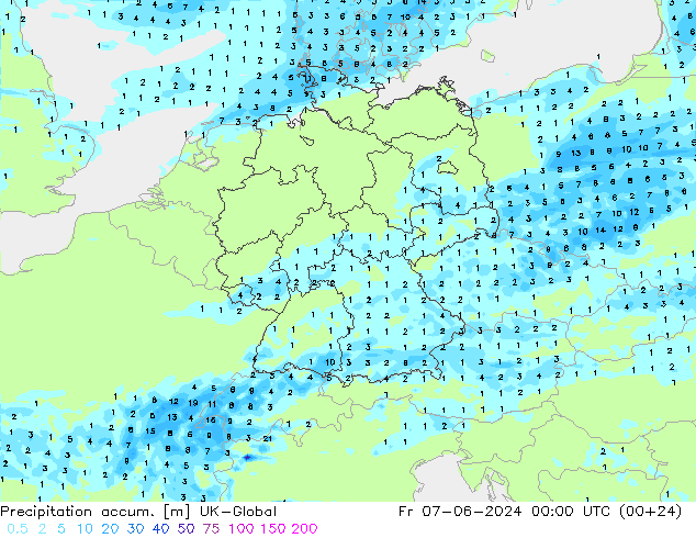 Precipitation accum. UK-Global Fr 07.06.2024 00 UTC