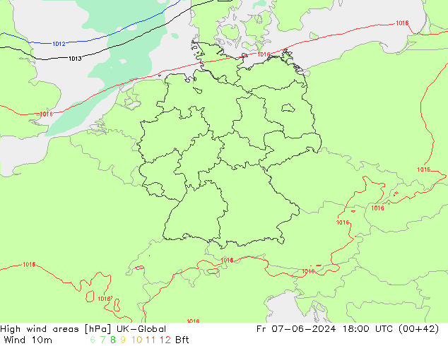 High wind areas UK-Global Fr 07.06.2024 18 UTC