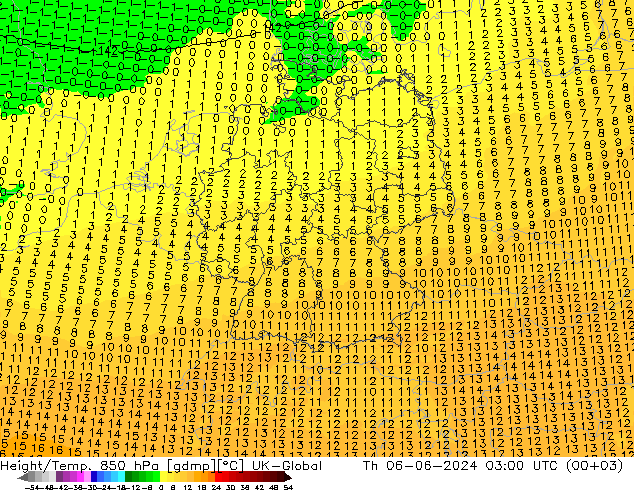 Height/Temp. 850 hPa UK-Global Qui 06.06.2024 03 UTC