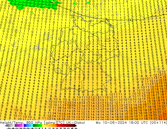 Height/Temp. 850 hPa UK-Global lun 10.06.2024 18 UTC