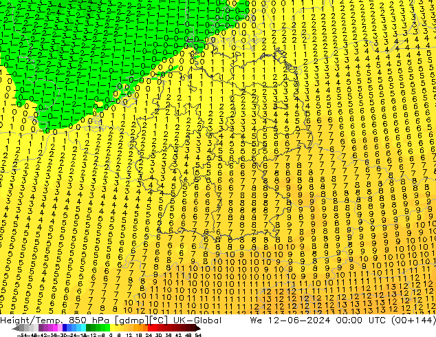 Height/Temp. 850 hPa UK-Global  12.06.2024 00 UTC