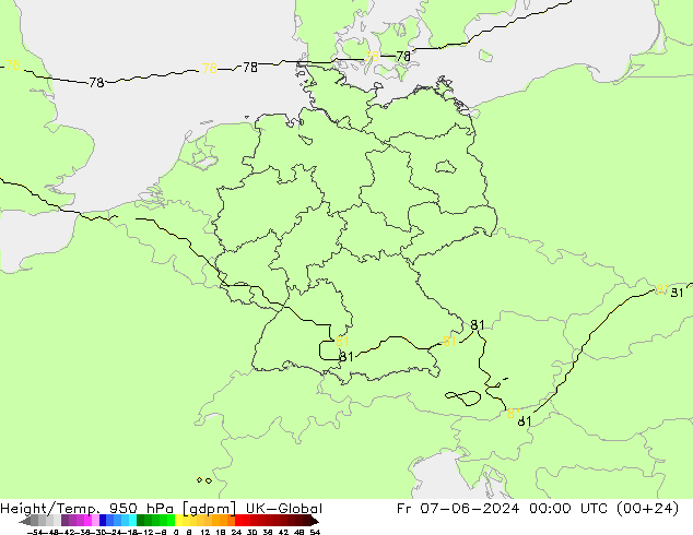 Height/Temp. 950 hPa UK-Global Fr 07.06.2024 00 UTC