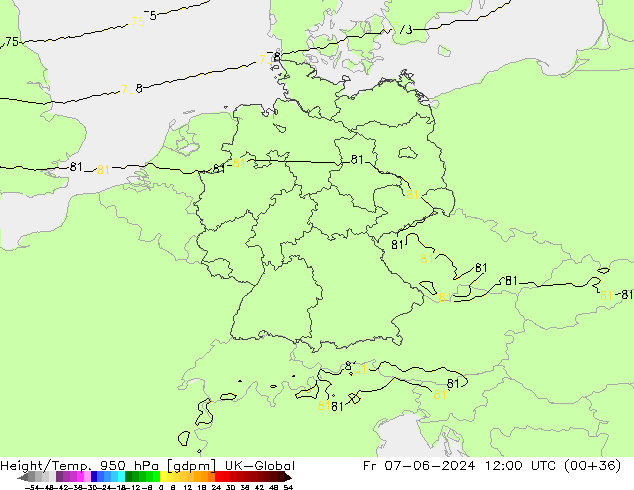 Height/Temp. 950 hPa UK-Global ven 07.06.2024 12 UTC