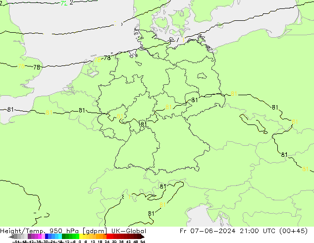 Yükseklik/Sıc. 950 hPa UK-Global Cu 07.06.2024 21 UTC