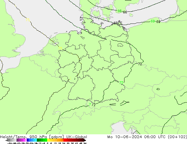 Height/Temp. 950 гПа UK-Global пн 10.06.2024 06 UTC