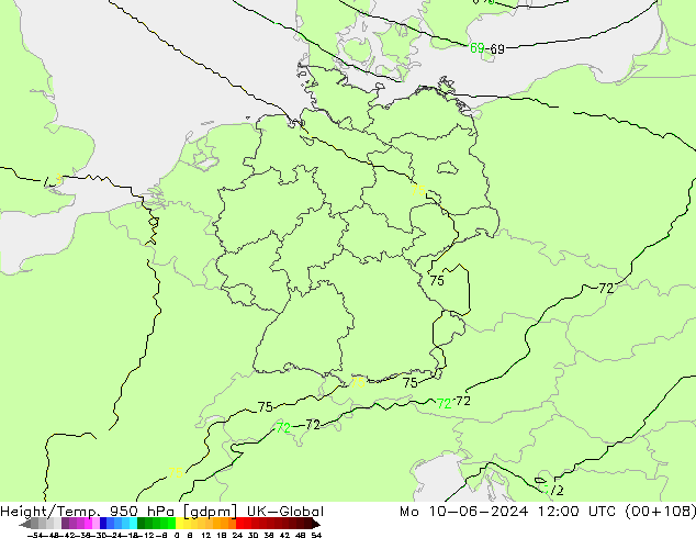 Yükseklik/Sıc. 950 hPa UK-Global Pzt 10.06.2024 12 UTC