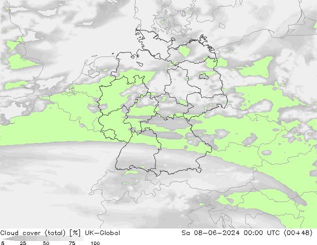 Cloud cover (total) UK-Global So 08.06.2024 00 UTC