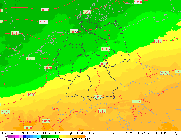 Dikte 850-1000 hPa UK-Global vr 07.06.2024 06 UTC
