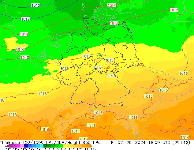 Dikte 850-1000 hPa UK-Global vr 07.06.2024 18 UTC