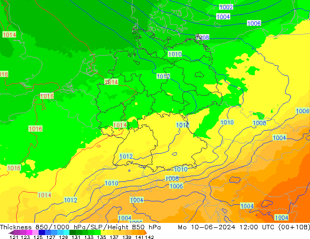 Thck 850-1000 гПа UK-Global пн 10.06.2024 12 UTC