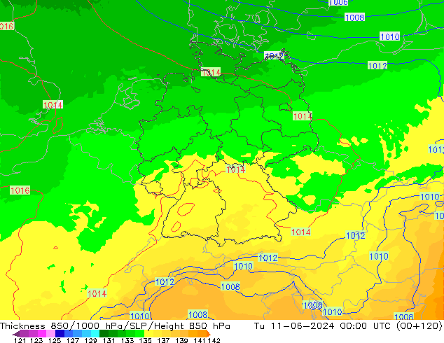 850-1000 hPa Kalınlığı UK-Global Sa 11.06.2024 00 UTC