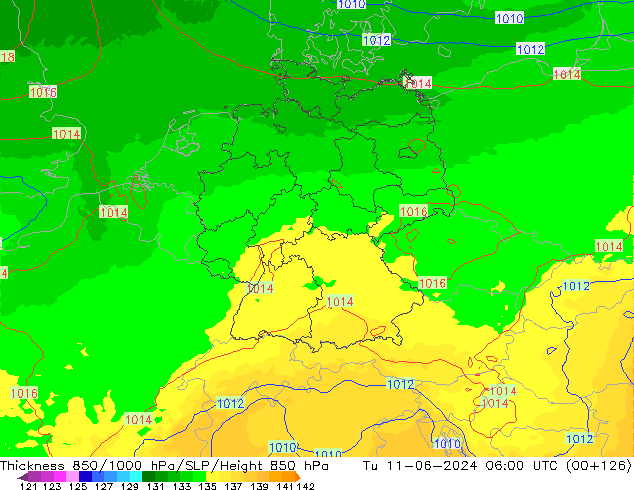 Thck 850-1000 hPa UK-Global mar 11.06.2024 06 UTC